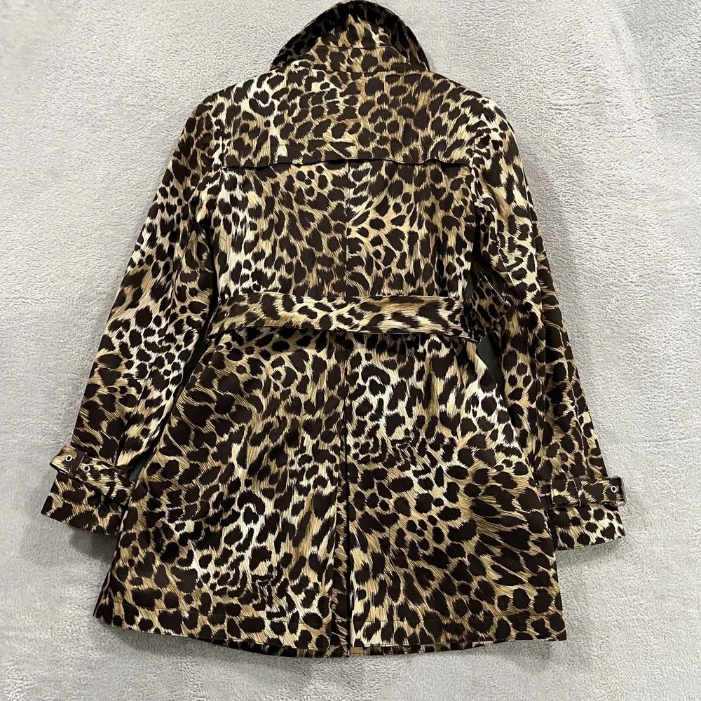 Michael Kors Trench Coat Womens PP Multi Leopard Cotton Belted Double Breasted